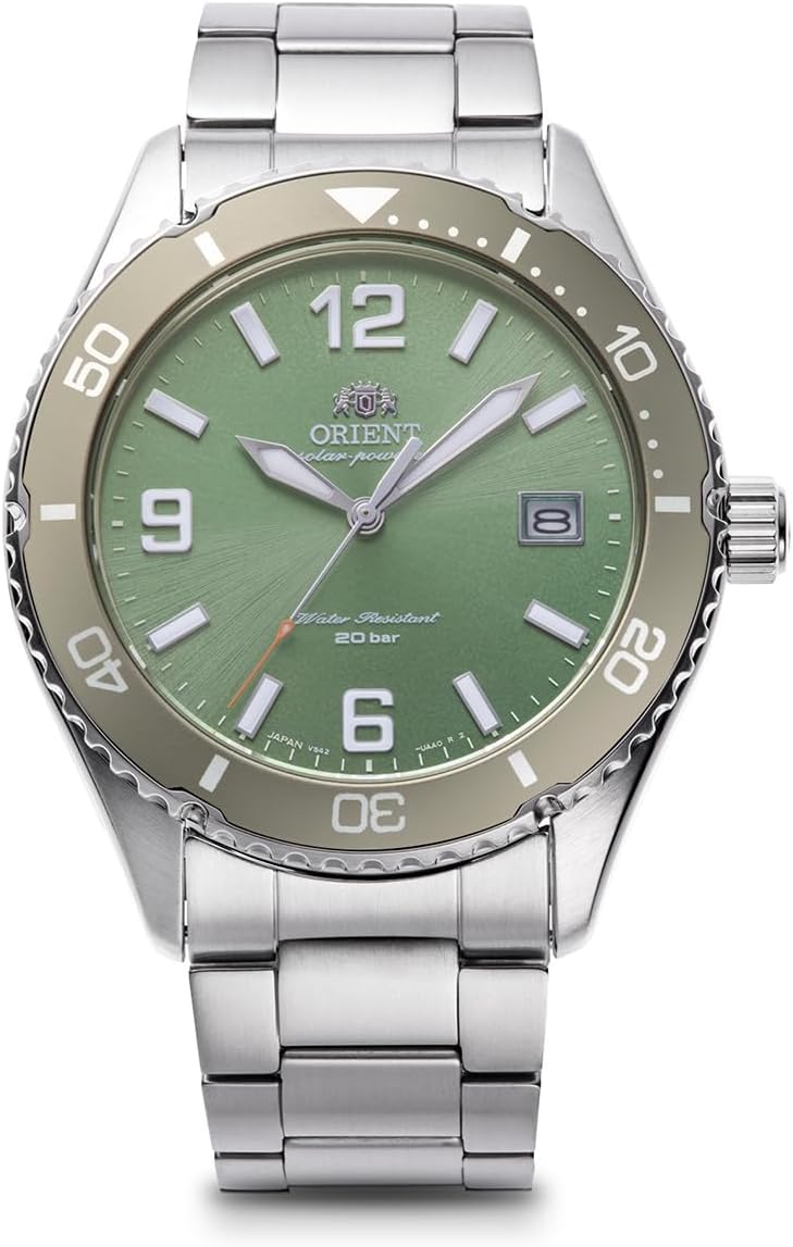 Reloj ORIENT Mako SOLAR Powered RN-WJ0001E con esfera verde y diseño japonés