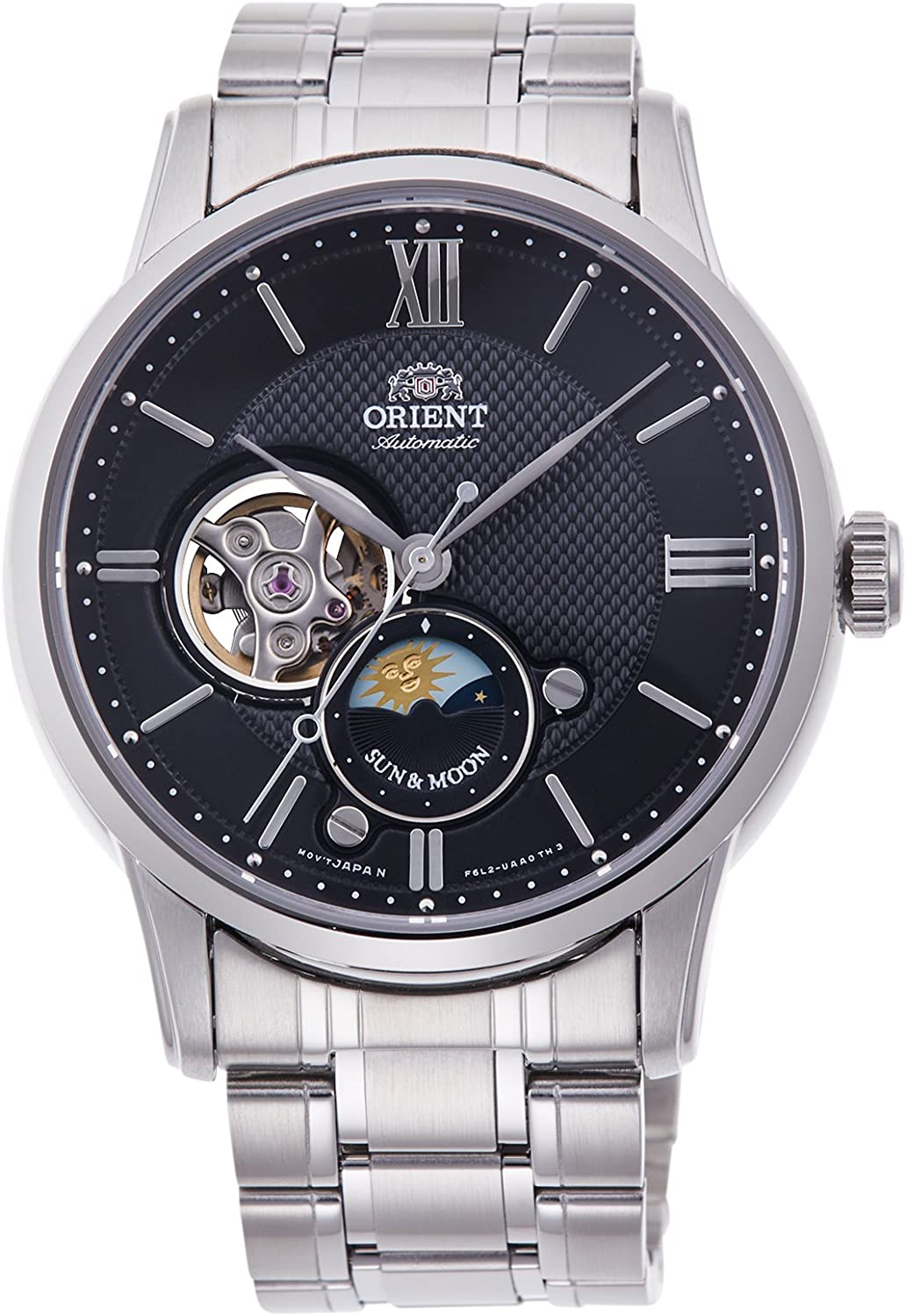 Reloj ORIENT Classic Semi Skeleton SUN&MOON RN-AS0001B con diseño elegante y mecánica visible