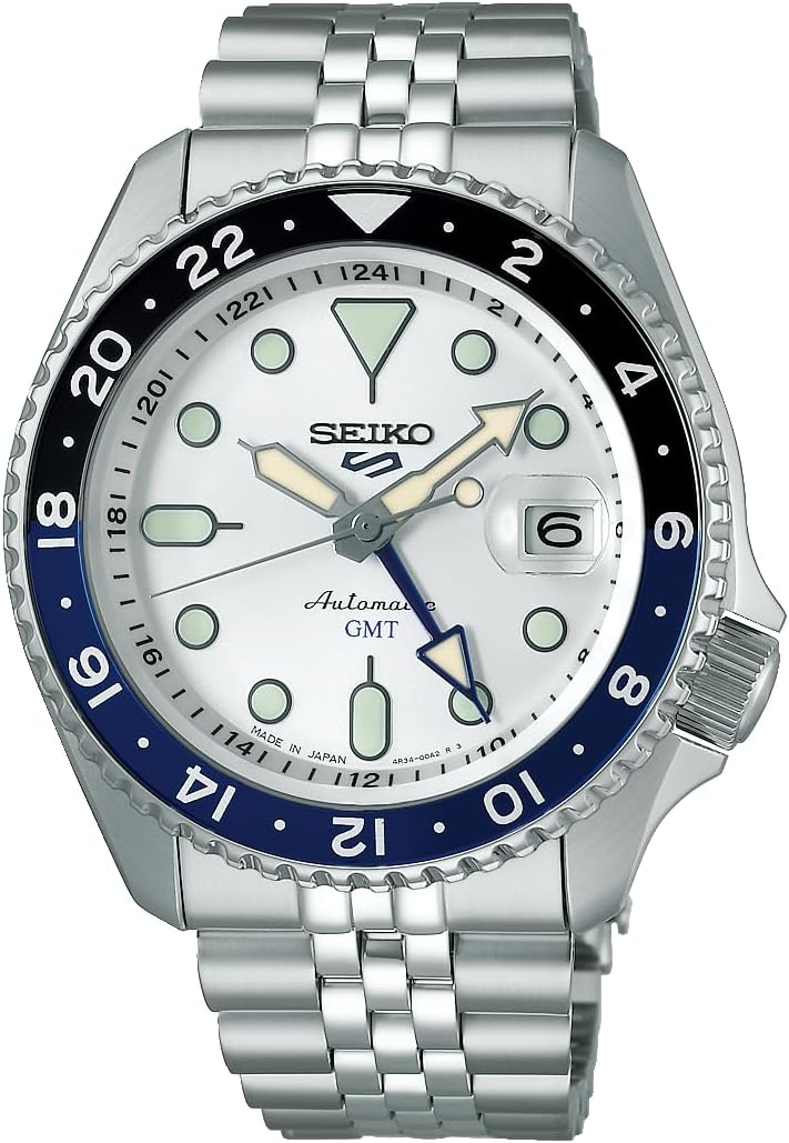 Reloj SEIKO 5 SPORTS SKX GMT SBSC017 con esfera plateada y bisel de Hardlex