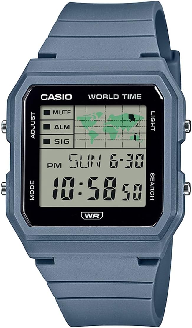Reloj Casio Classic LF-30W-2AJF unisex en color azul con diseño de mapa mundial.