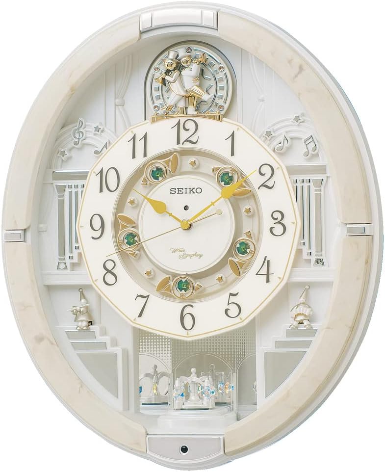 Reloj de pared Seiko Karakuri RE576A con diseño en mármol y melodías