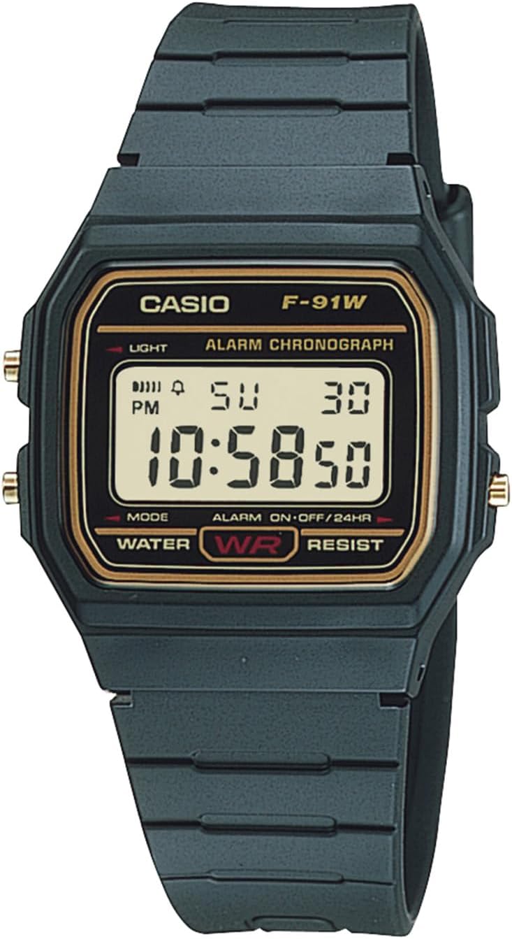 Reloj digital Casio F-91WG-9QJH con diseño negro y dorado