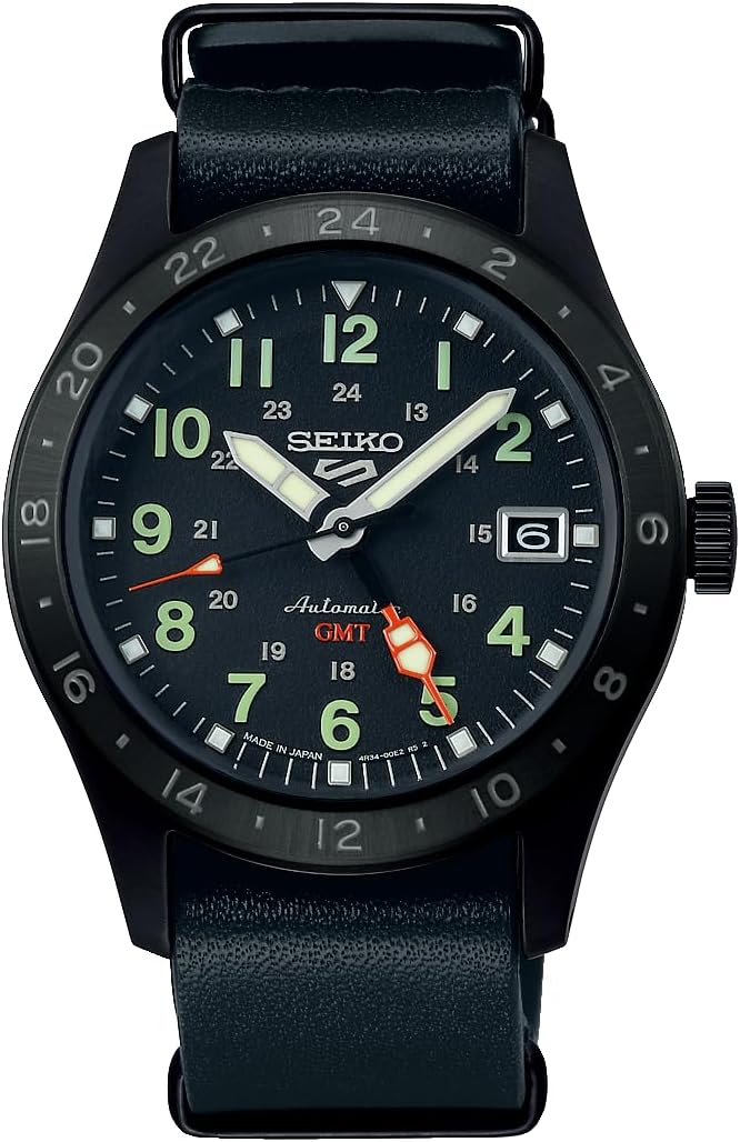 Reloj SEIKO Five Sports Field GMT SBSC013 en acero inoxidable con correa de piel