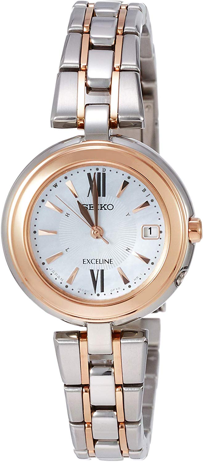 Reloj SEIKO EXCELINE Solar Radio Wave Titanium SWCW134 para mujeres con esfera de nácar blanca