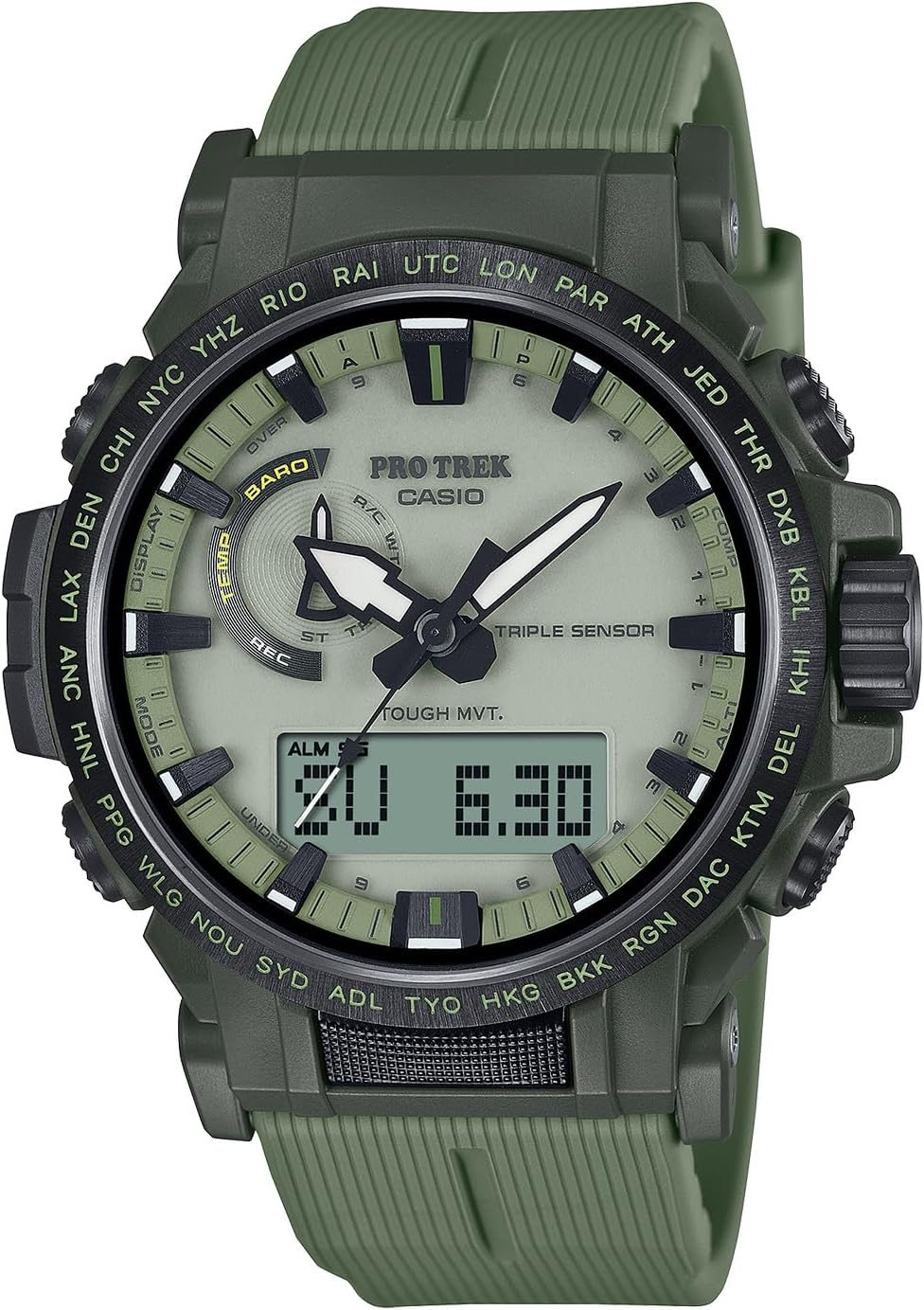 Reloj CASIO Pro Trek PRW-61LD-3JF en color verde, fabricado en plástico biomasa, ideal para actividades al aire libre.