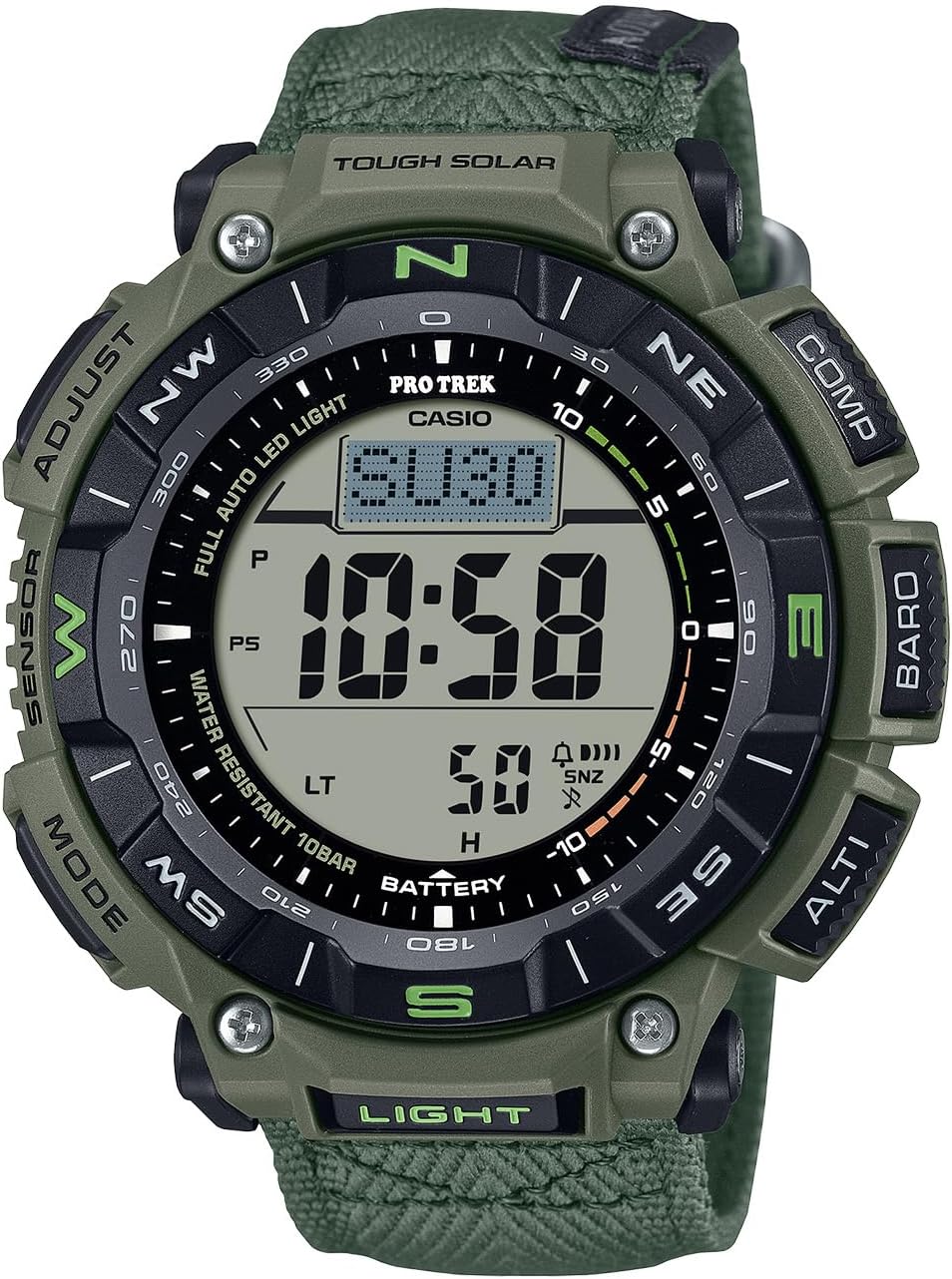 Reloj CASIO Pro Trek PRG-340B-3JF en color caqui, ideal para actividades al aire libre.