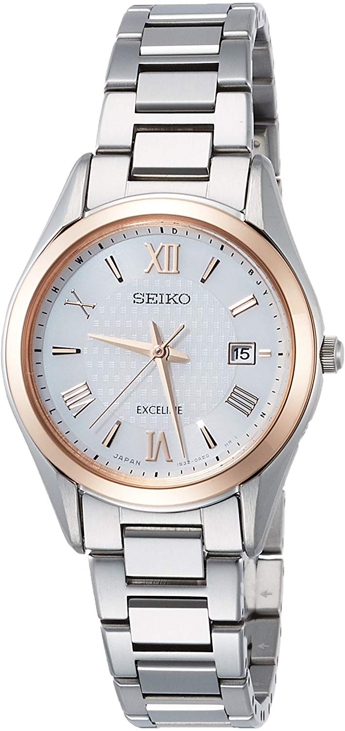 Reloj SEIKO EXCELINE Solar Radio Wave Titanium SWCW150 para dama con esfera blanca