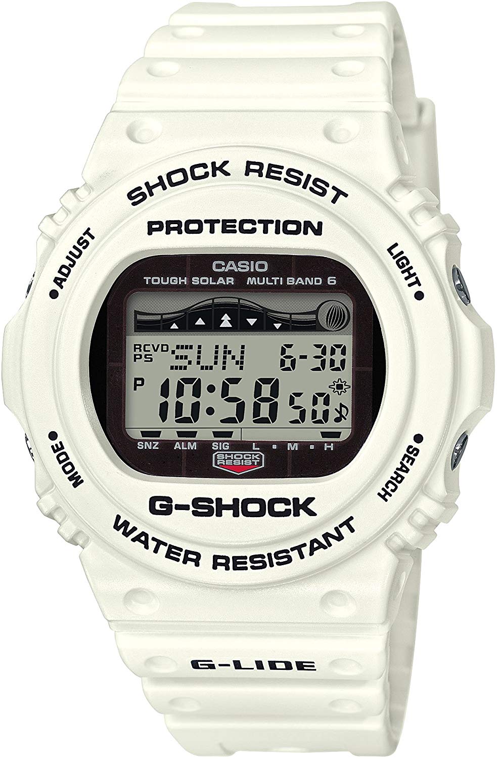 Reloj CASIO G-SHOCK GWX-5700CS en color blanco, resistente al agua y solar.