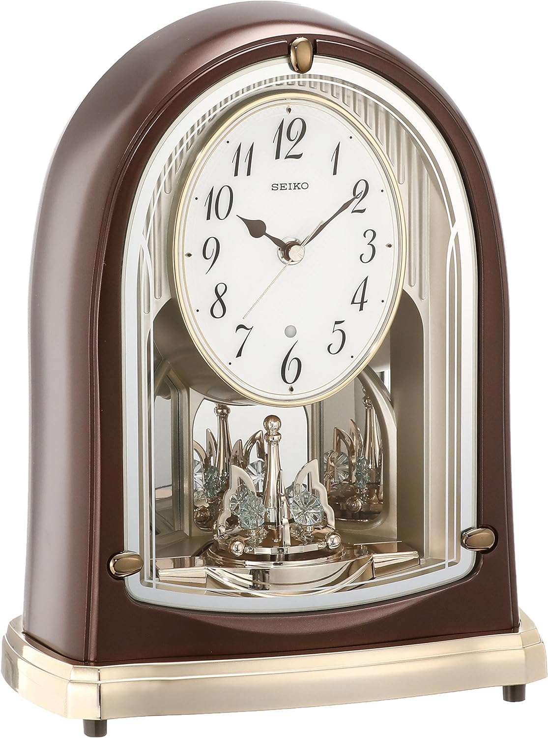 Reloj de mesa SEIKO BY239B con diseño metálico marrón y melodías clásicas.