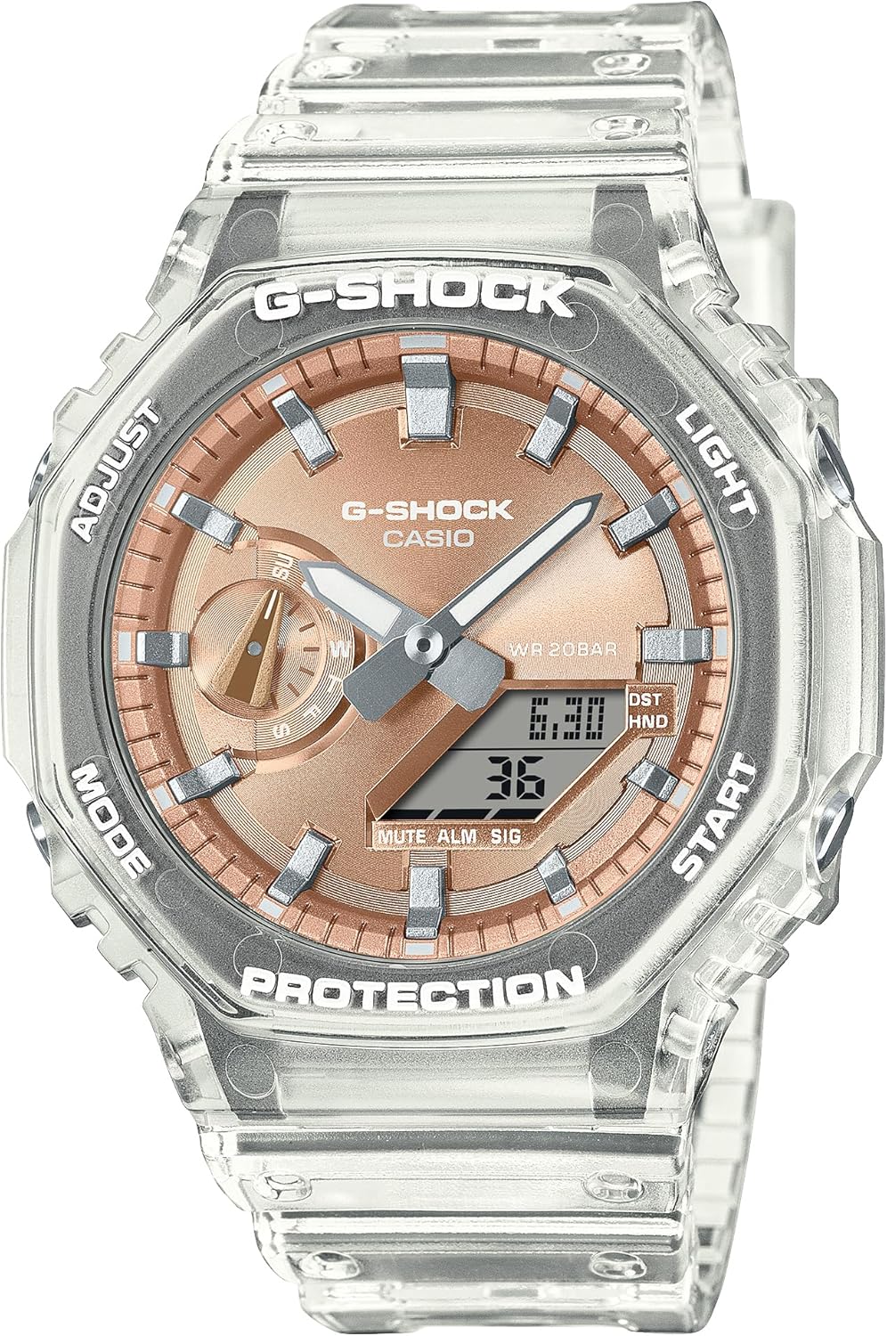 Reloj CASIO G-Shock GA-2100BM-7A5JF con diseño metálico brillante.