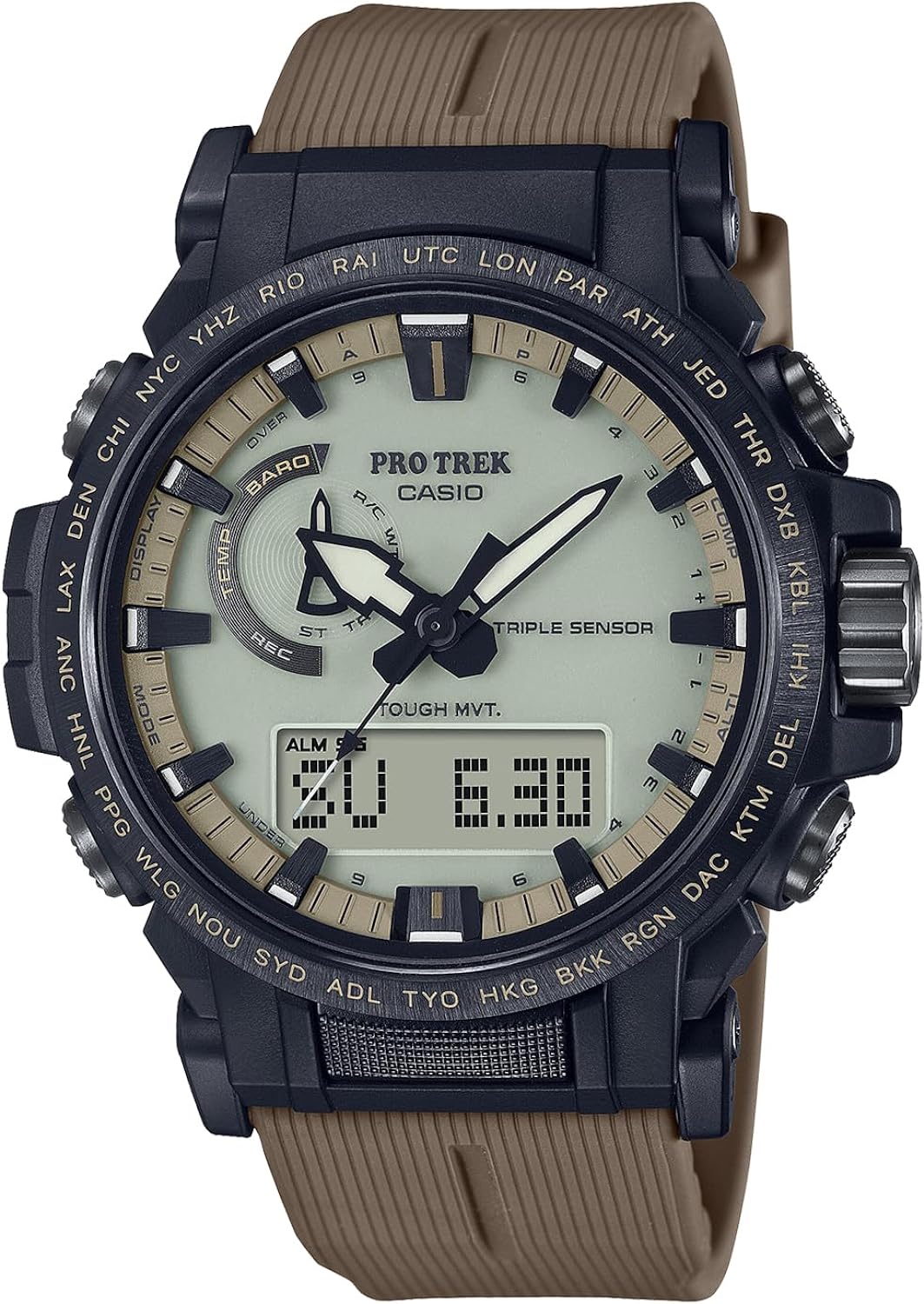 Reloj CASIO PRO-TREK Biomass Plastic PRW-61LD-5JF en un entorno natural