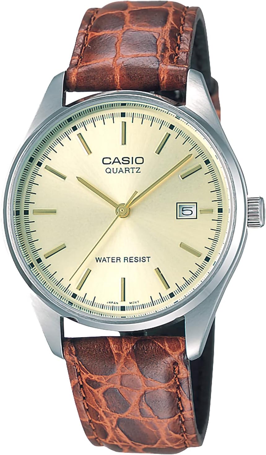 Reloj CASIO MTP-1175E-9AJH con correa de cuero y dial blanco
