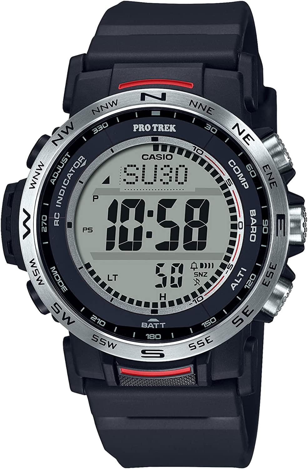 Reloj CASIO PRO TREK PRW-35-1AJF con características de resistencia y funcionalidad.