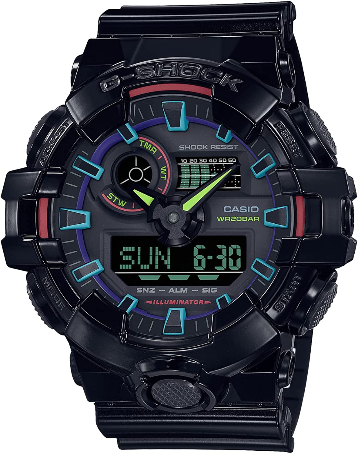 Reloj CASIO G-SHOCK Virtual Rainbow GA-700RGB-1AJF con diseño gamer y resistente al agua.