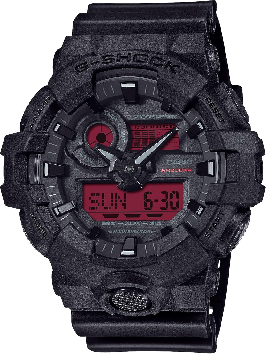 Reloj CASIO G-Shock GA-700BBR-1AJF de color negro y rojo con pantalla digital